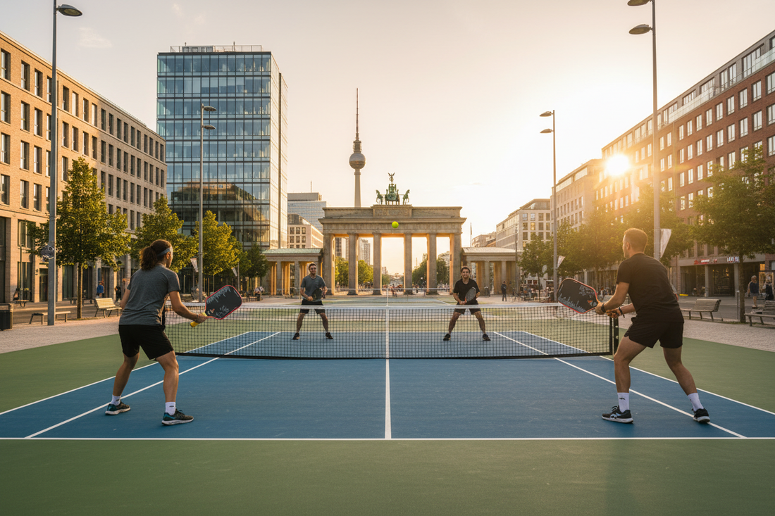 Berlin Skyline mit Pickleball Court und MyCityPB The Governor Berlin Edition Paddle