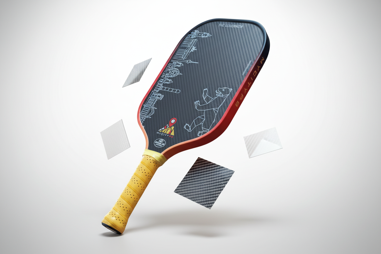 MyCityPB The Governor Berlin Pickleball Paddle – Premium Hybrid-Konstruktion aus Rohkohlefaser und Fiberglas mit sichtbarer Carbon-Webstruktur