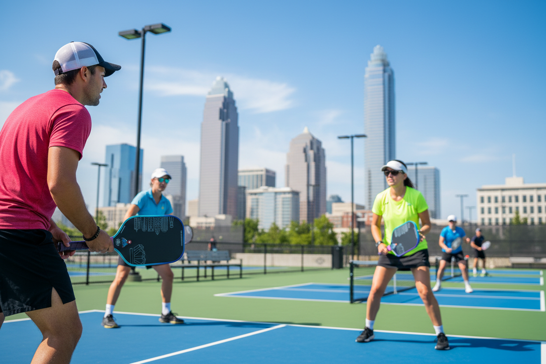 Pickleball in Charlotte North Carolina Courts Community Spieler mit MyCityPB Charlotte Paddle Skyline