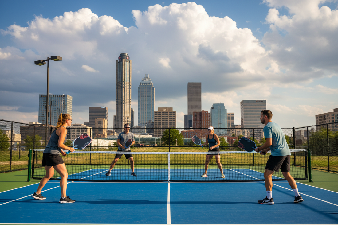 Pickleball in Oklahoma City OKC Courts Community Spieler mit MyCityPB OKC Paddle Skyline