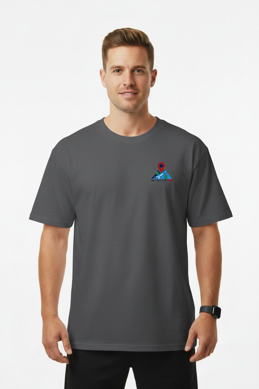 Anthrazit Shirt mit MyCityPB Europe Logo - Vorderansicht